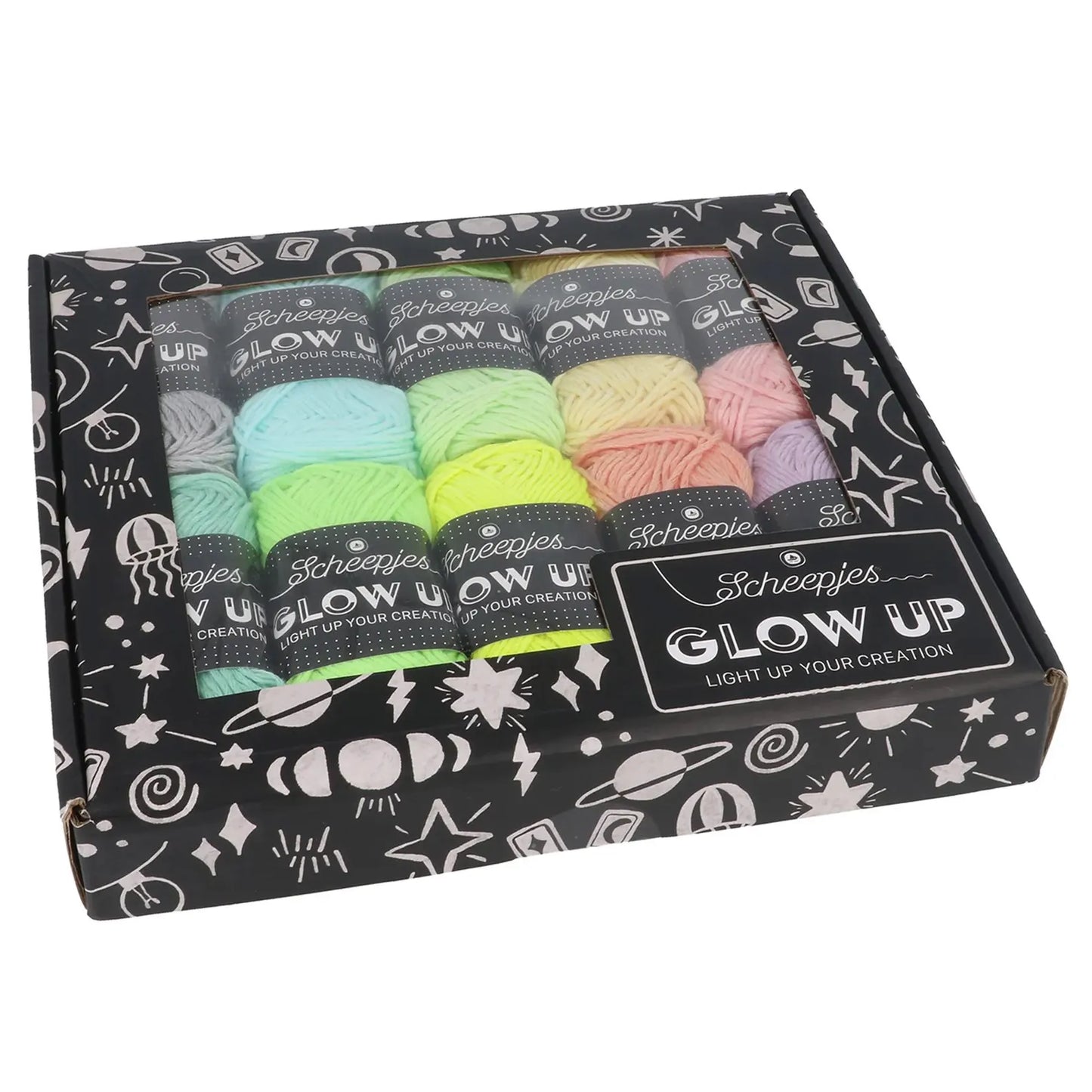 Scheepjes Glow Up – Lot de 10 pelotes de laine phosphorescente, fil lumineux pour tricot et crochet