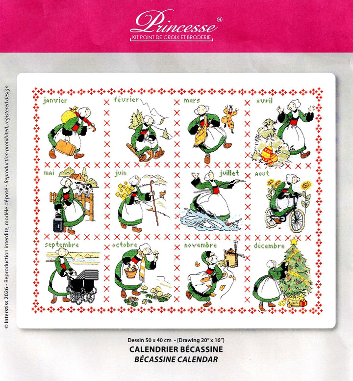Kit point de croix Princesse Calendrier Bécassine, 12 mois de Bécassine à broder